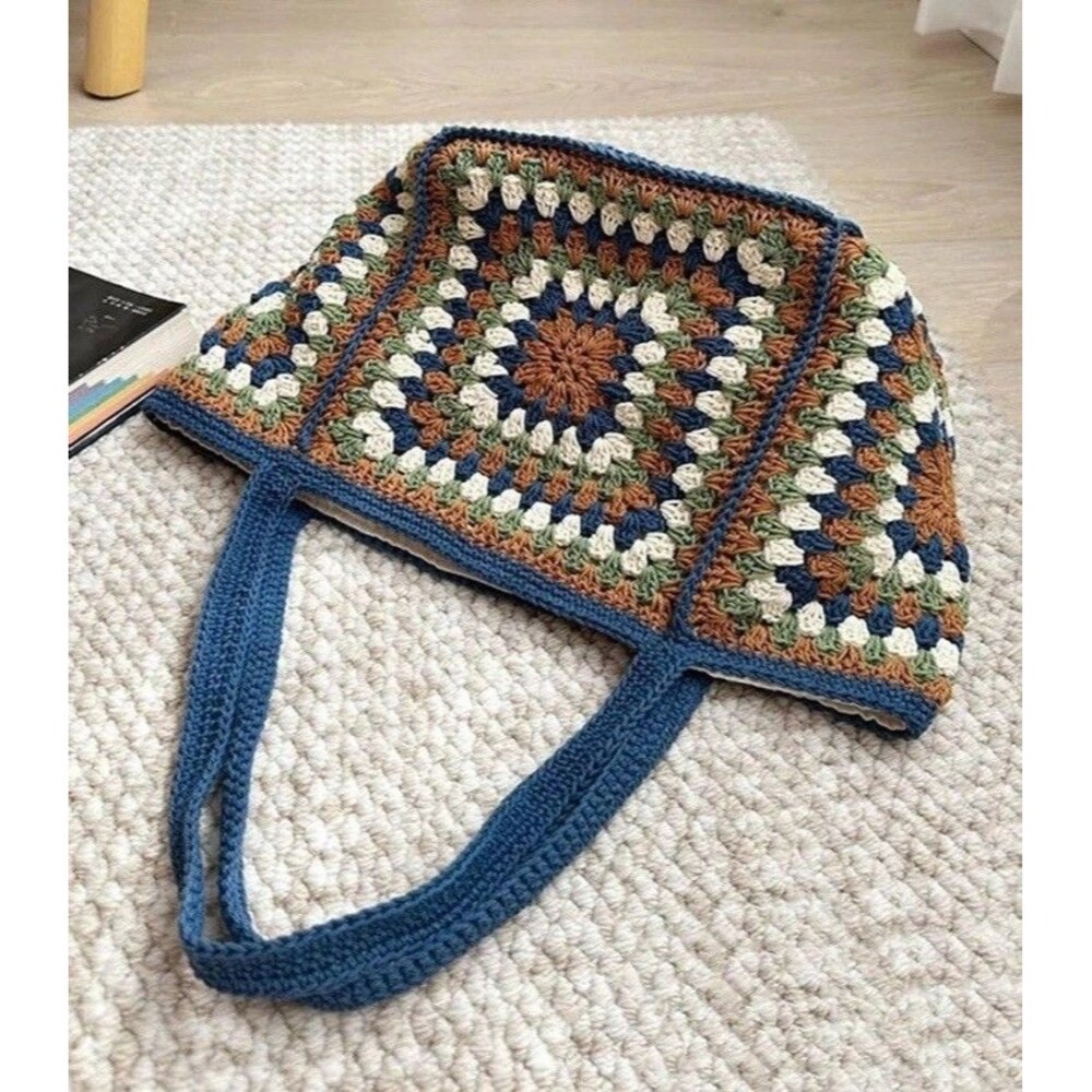 Granny Square Crocheted Boho Hippie Shoulder Bag Tote Purse